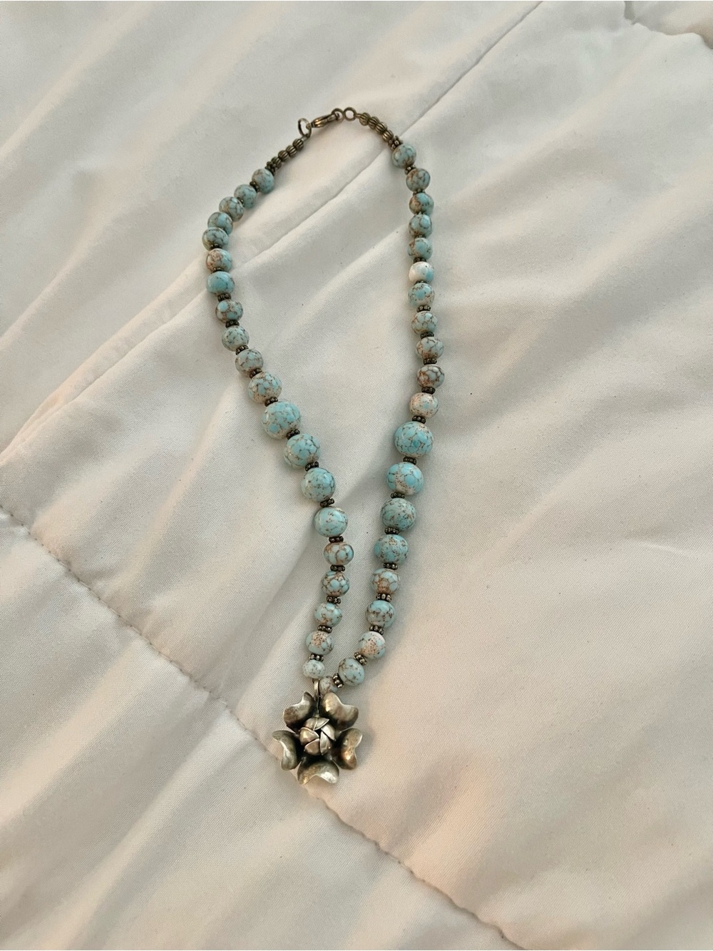 Turquoise Beaded Flower Pendant Necklace - Women Jewelry